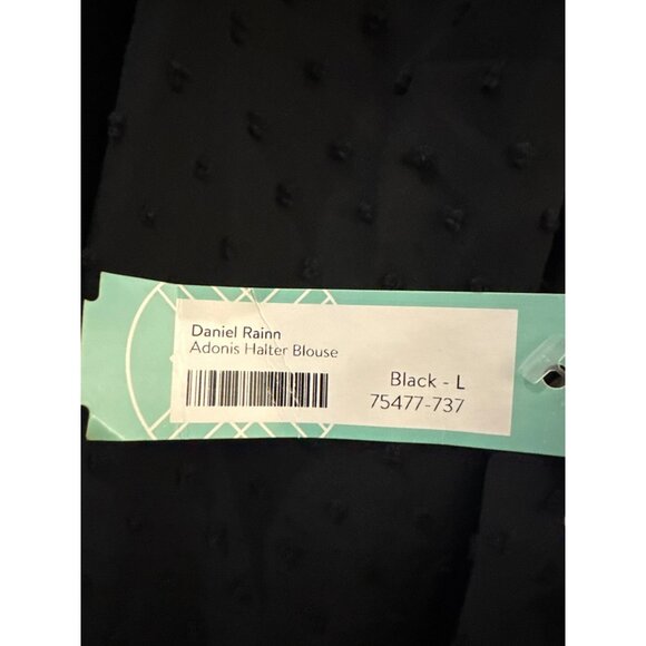 Daniel Rainn NWT Black Adonis Halter Top Large Dot Textured Mock Neck Blouse - Picture 2 of 5